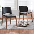 Baxton Studio Afton Mid-Century Modern Black Faux Leather Upholstered and 2-Piece Wood Dining Chair Set Set of 2 188-11923-ZORO